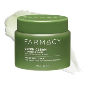 Farmacy Makeup Remover Cleansing Balm – Green Clean Waterproof Makeup Remover Balm + Oil Cleanser for Face – Gently Melts Make Up + SPF – Hydrates + Softens Skin with Super Greens + Papaya (