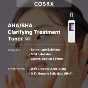 COSRX AHA/BHA Treatment Toner 5.07 fl.oz/ 150ml, Facial Exfoliating Spray for Whiteheads, Pores