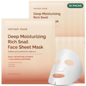 MOTHER MADE Glowing Glass Skin Hydrating Snail Deep Collagen Face Masks 10 EA
