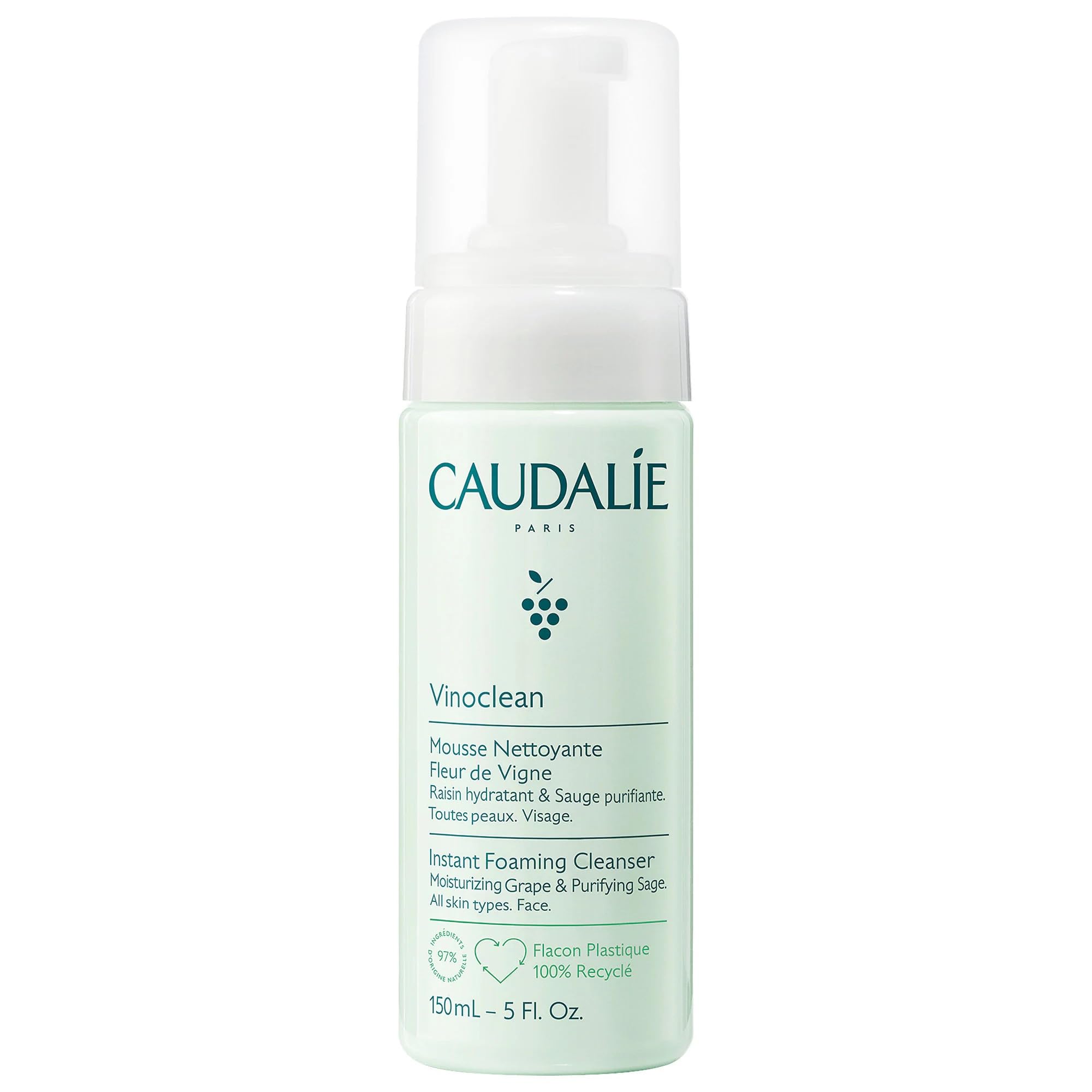 Caudalie Vinoclean Gentle Instant Foaming Facial Cleanser for All Skin Types, 150 mL
