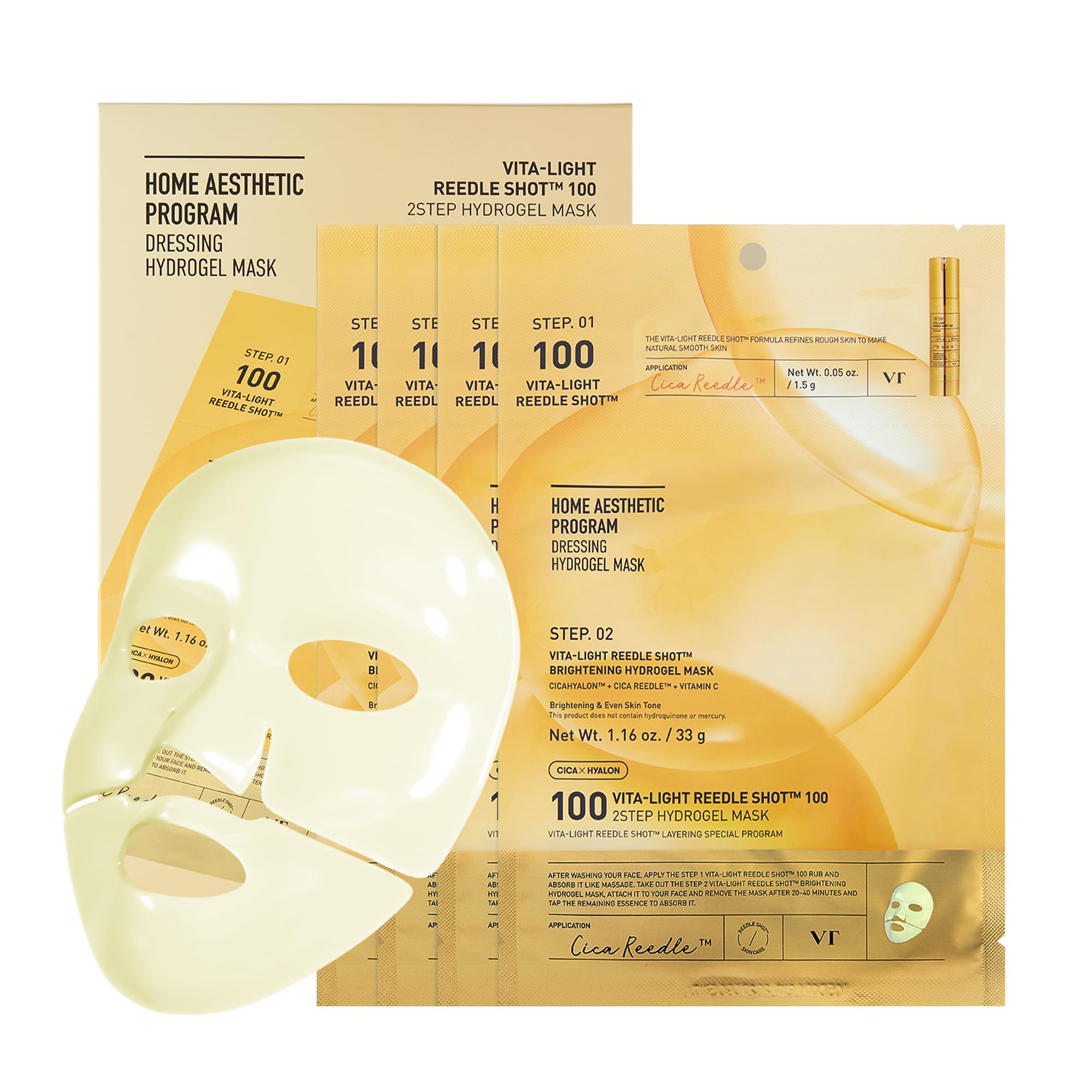 VT COSMETICS Vita-Light Reedle Shot 100 2-Step Hydrogel Mask, 4-Pack