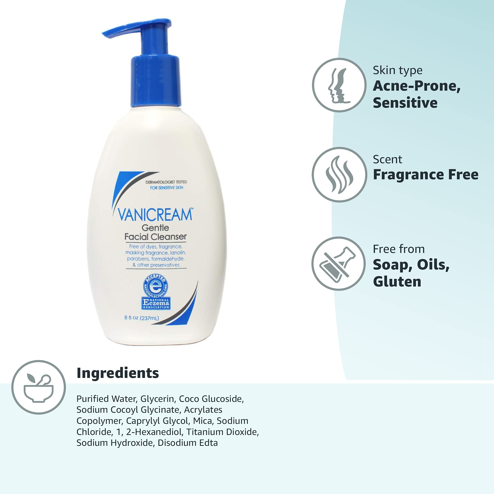 Vanicream Gentle Facial Cleanser, 8 fl oz