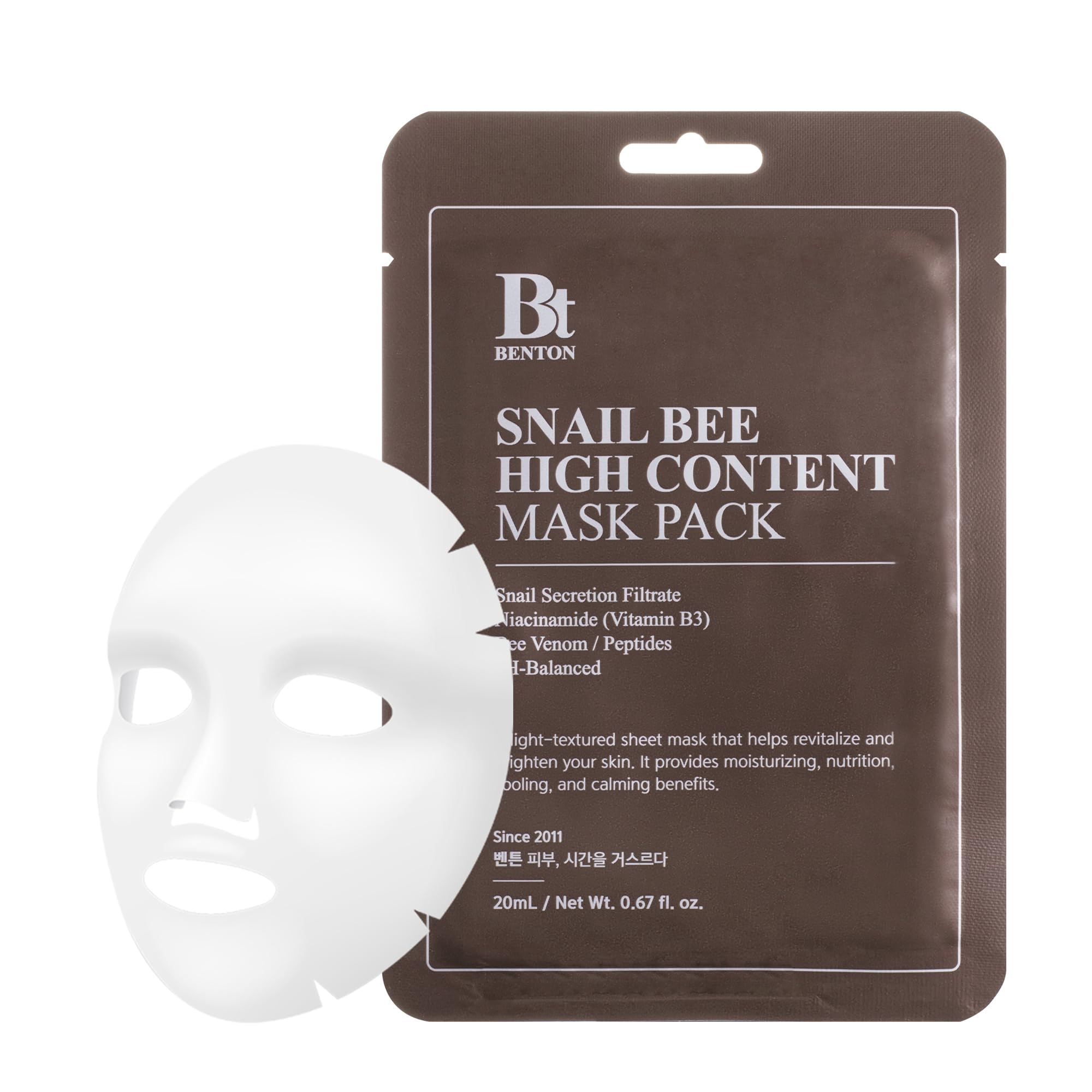 BENTON Snail Bee High Content Mask Pack, 20 g / 10 Sheets