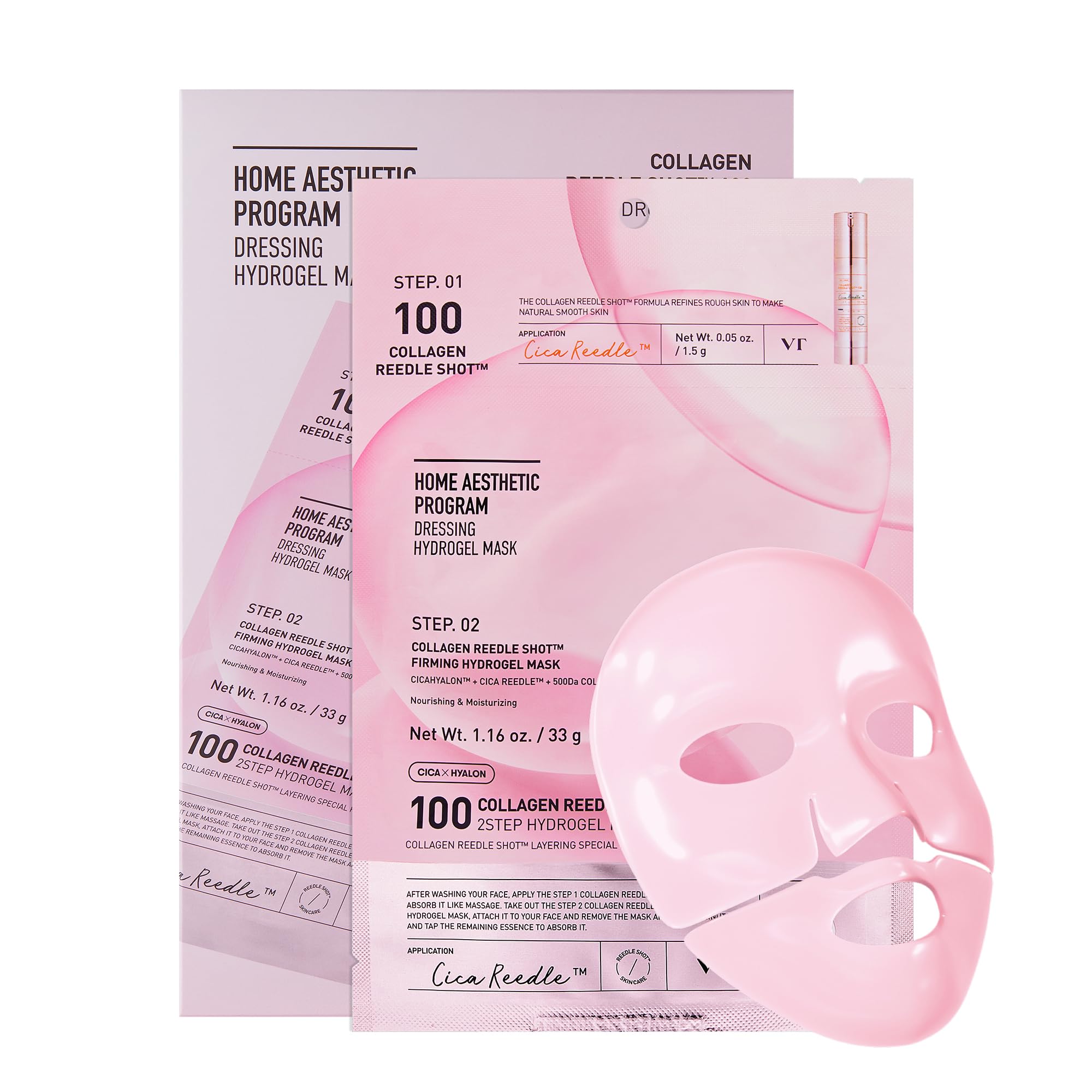VT COSMETICS Collagen Reedle Shot 100 2-Step Hydrogel Mask (34.5g x 4ea), Firming & Elasticity Care, Exosome 500Da, Fine Lines, Hydrating Overnight Melting Mask, Korean Skincare, Facial Gel Mask