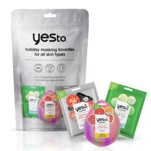 Yes To Masking Favorites Includes Cucumber Calming Paper Mask, Grapefruit Iridescent Peel-Off Mask & Detoxifying Paper Mask for All Skin Types