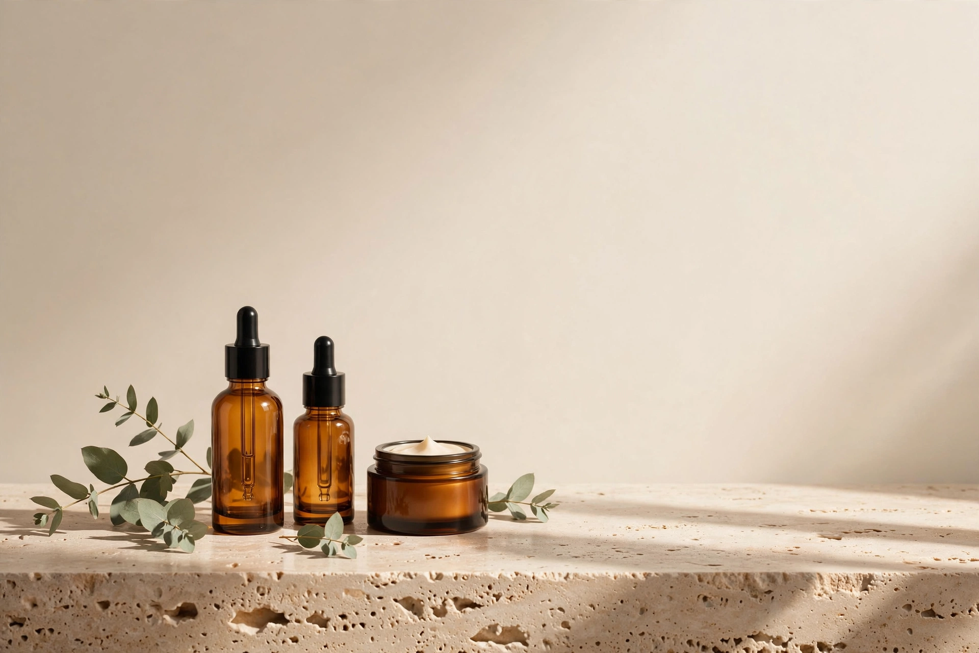 Skincare still life in warm sunlight